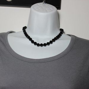 Vendome Black Faceted Crystal Bead Necklace Gold Tone Fleur de Lis  Tag Vintage